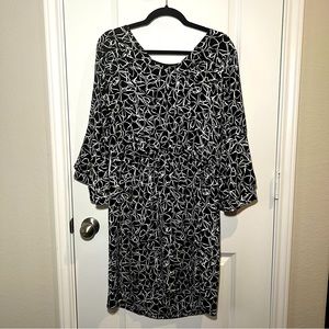A New Day Black White Flared Sleeve Dress XL EUC